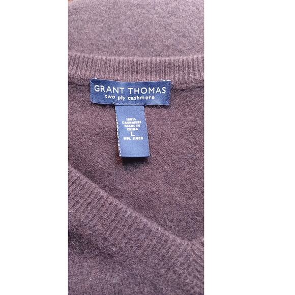 Grant Thomas Brown Cashmere V-Neck Sweater Size L Classic Menswear Luxury - Picture 5 of 6